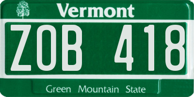 VT license plate ZOB418