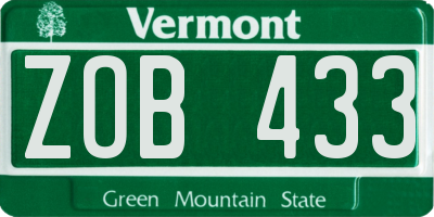VT license plate ZOB433