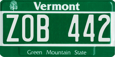 VT license plate ZOB442
