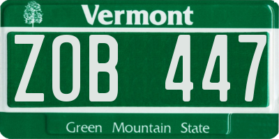 VT license plate ZOB447