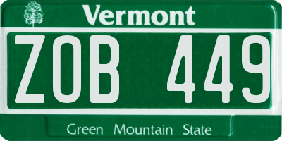 VT license plate ZOB449