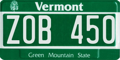 VT license plate ZOB450