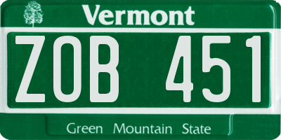 VT license plate ZOB451