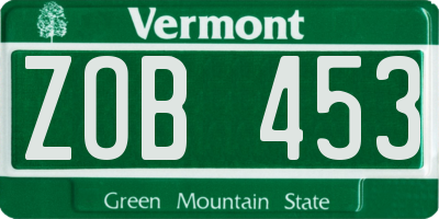 VT license plate ZOB453