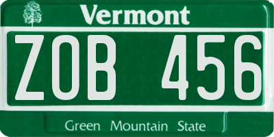 VT license plate ZOB456