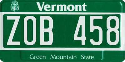 VT license plate ZOB458