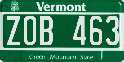 VT license plate ZOB463