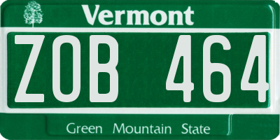 VT license plate ZOB464