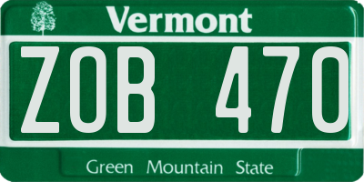VT license plate ZOB470
