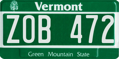 VT license plate ZOB472