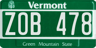 VT license plate ZOB478