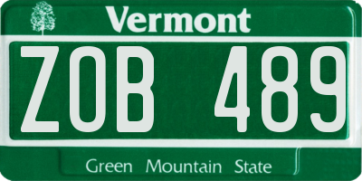 VT license plate ZOB489