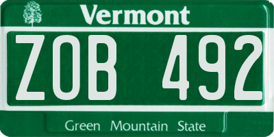 VT license plate ZOB492