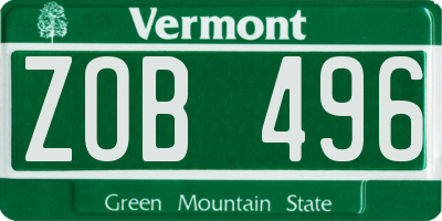 VT license plate ZOB496