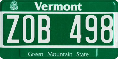 VT license plate ZOB498