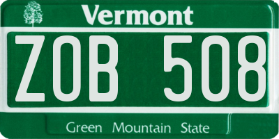 VT license plate ZOB508
