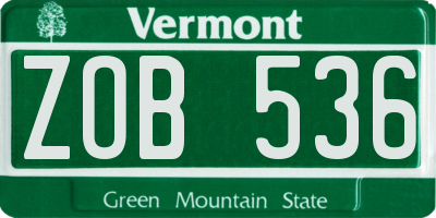 VT license plate ZOB536
