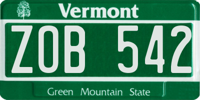 VT license plate ZOB542