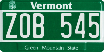 VT license plate ZOB545