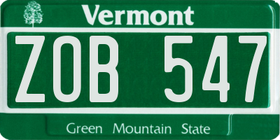 VT license plate ZOB547