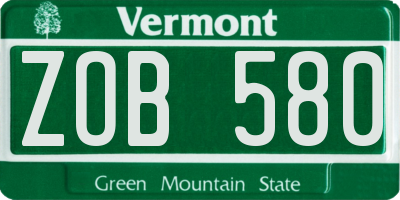VT license plate ZOB580