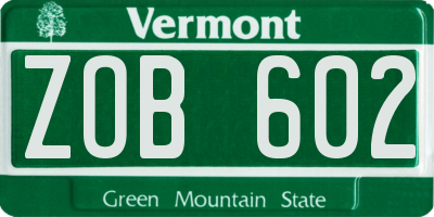 VT license plate ZOB602