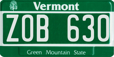 VT license plate ZOB630