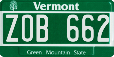 VT license plate ZOB662