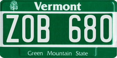 VT license plate ZOB680