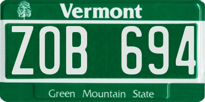 VT license plate ZOB694