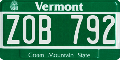 VT license plate ZOB792