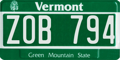 VT license plate ZOB794