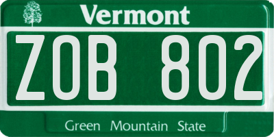 VT license plate ZOB802