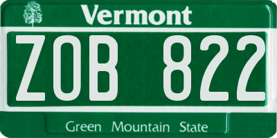 VT license plate ZOB822