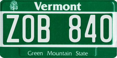 VT license plate ZOB840