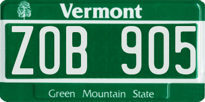 VT license plate ZOB905