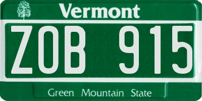 VT license plate ZOB915