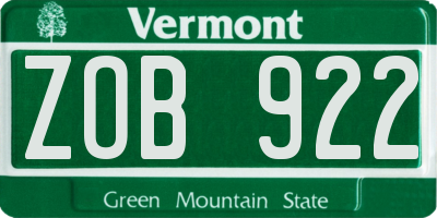 VT license plate ZOB922