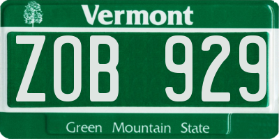 VT license plate ZOB929