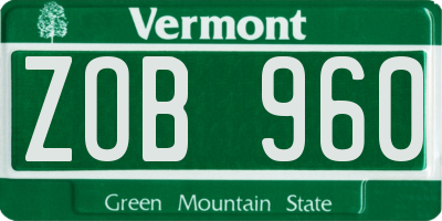 VT license plate ZOB960