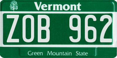 VT license plate ZOB962