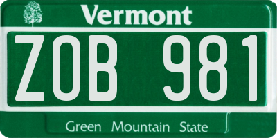 VT license plate ZOB981
