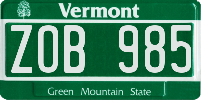 VT license plate ZOB985