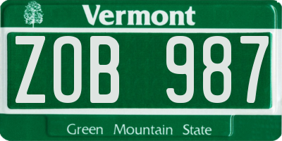 VT license plate ZOB987