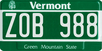 VT license plate ZOB988