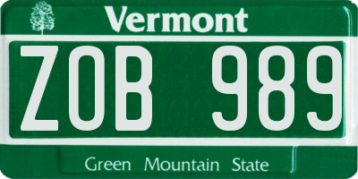 VT license plate ZOB989