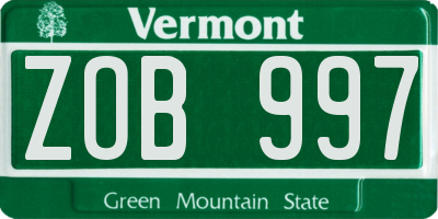 VT license plate ZOB997