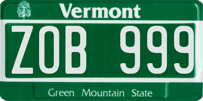 VT license plate ZOB999