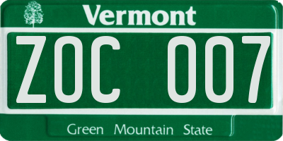 VT license plate ZOC007