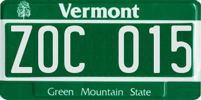 VT license plate ZOC015